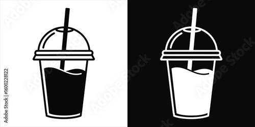 Icon of a cold takeaway beverage in a plastic cup with a lid and a straw.