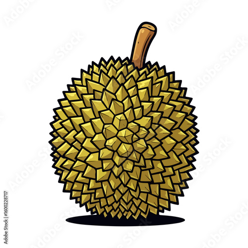 Durian fruit cartoon. Colored cartoon with line art and white background. AI generated image.