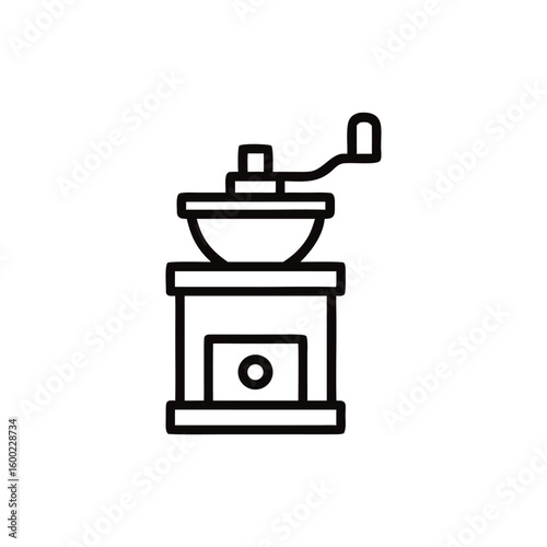 Detailed Line Art Depiction of a Manual Coffee Grinder, Ideal for Minimalist Design Projects and Coffee Related Content