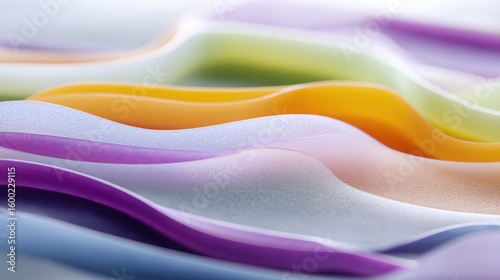 layered bioplastic texture with flat surface, colorful translucent zones blending smoothly, new material vibe, eco-futuristic design 