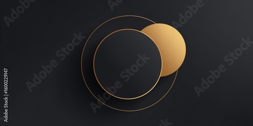 Abstract geometric design featuring overlapping circles in gold and black tones, creating a modern and elegant visual composition with a sense of depth and sophistication
