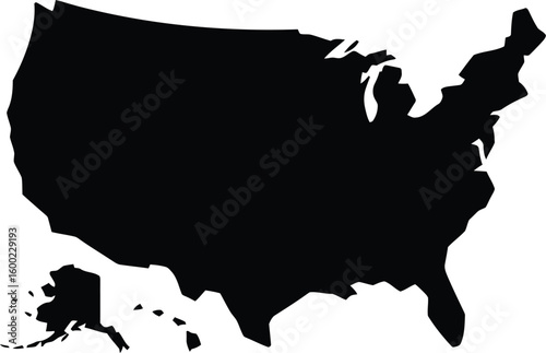 Black Silhouette Map of the United States of America