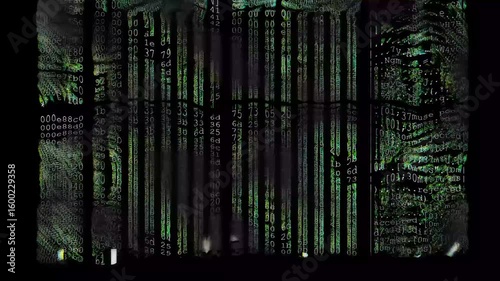 Binary data stream. Hacking interface. Matrix inspired digital rain.