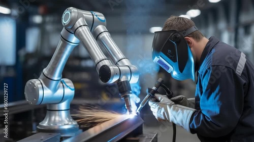 Human ai collaboration welding robot automation for industry showing teamwork innovation and advanced technology modern