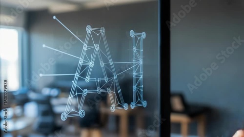 Human hand interacts with digital screen, drawing AI collaboration concept modern office environment, showcasing technology