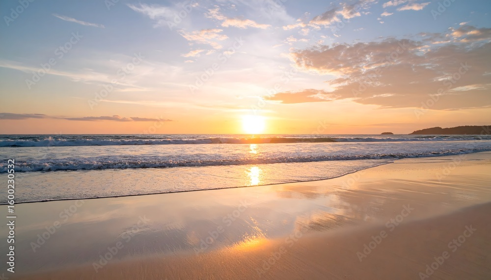 Obraz premium Warm beach sunset reflected on shore