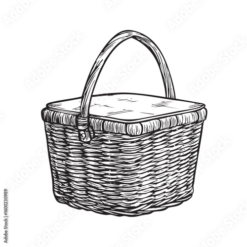 Wicker basket for picnic or storage use on a summer day