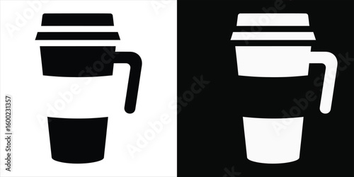 Abstract conceptual representation of a portable insulated reusable cup for drinks icon