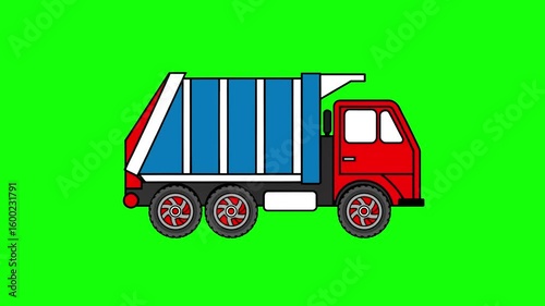 Garbage Truck animation Green screen garbage vehicle icon animation | Moving Garbage truck