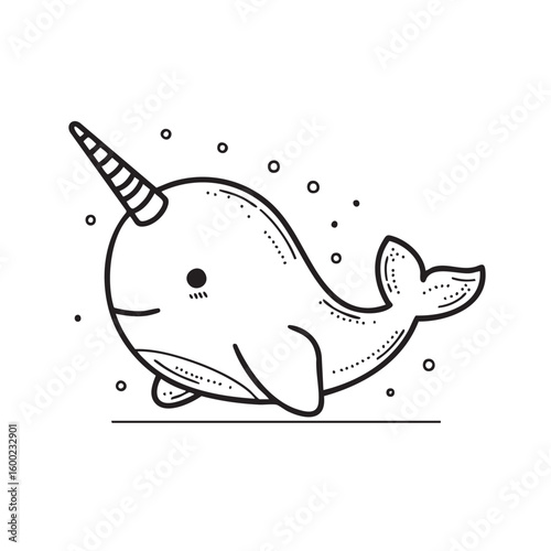Cute narwhal swimming in ocean with playful attitude and charm