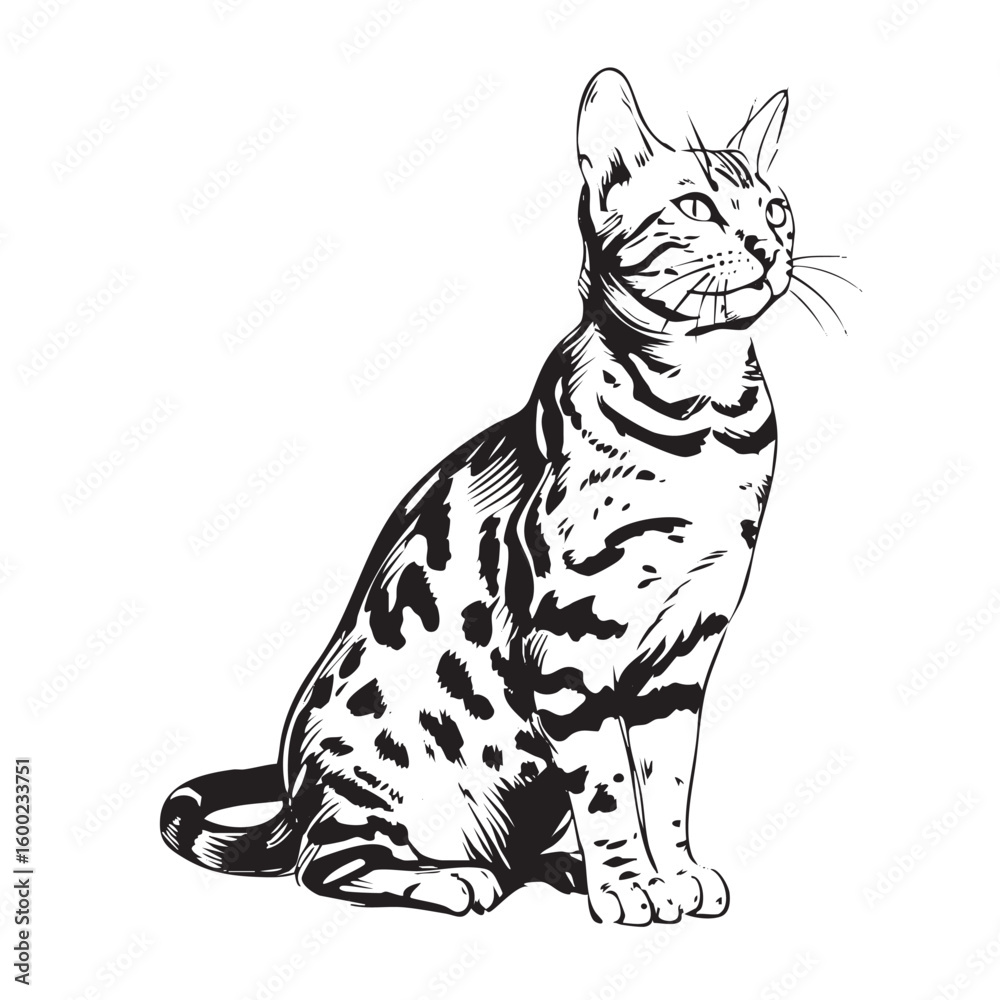 Fototapeta premium Elegant sitting cat illustration with distinctive spots for decor