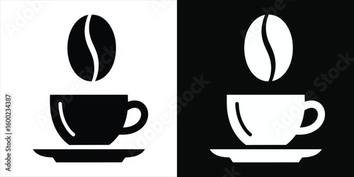 Simple coffee cup and bean logo design - vector icon set for coffee shop