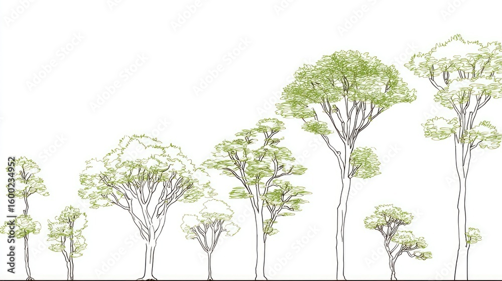 Fototapeta premium Forest sketch of various sized trees.