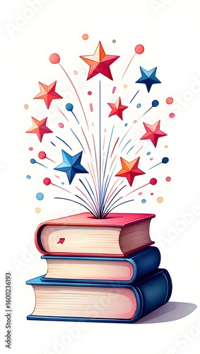 Stack of Books with Sparkle and Starburst Effect - Creative Education Concept