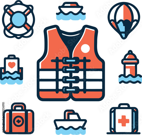 safety Life Jacket flat vector icon illustration