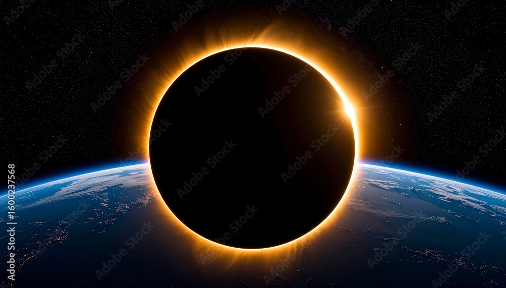 Obraz premium Planet Earth seen from space with a solar eclipse casting a dark shadow