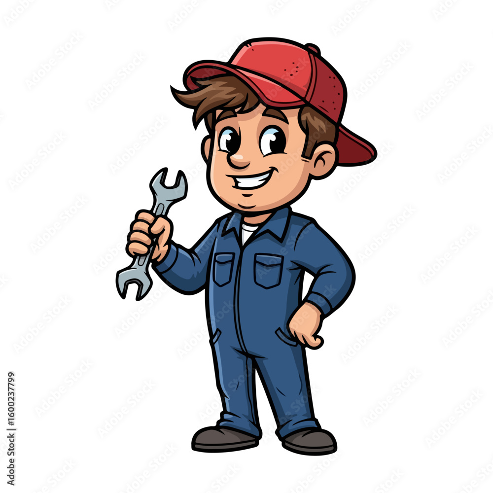 Mechanic cartoon. Colored cartoon with line art and white background. AI generated image. Mechanic cartoon. Colored cartoon with line art and white background. AI generated image.