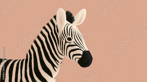 Cute, simple, happy cartoon Zebra portait on a warm light brown background. 