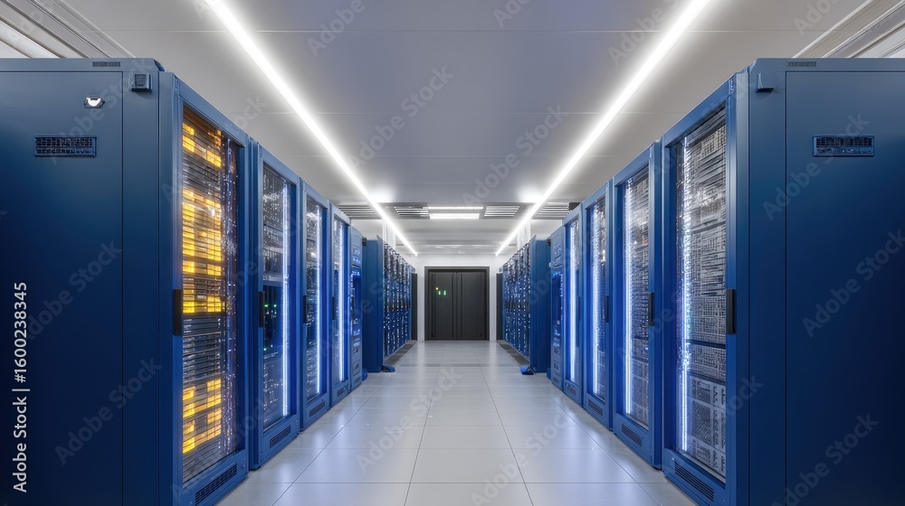 Fototapeta premium Server racks lined up in a modern data center.