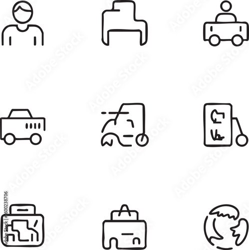 Autonomous driving vector icon set outline icons,adjustable line weight selfdriving car,vehicle sensor,driverless transport,lidar,gps navigation,artificial intelligence,future technology icon set