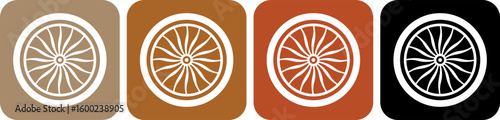 Wagon wheel vector icon. Carriage wheel symbol for transportation, vintage vehicles, and historical design. White silhouette isolated on color background.
