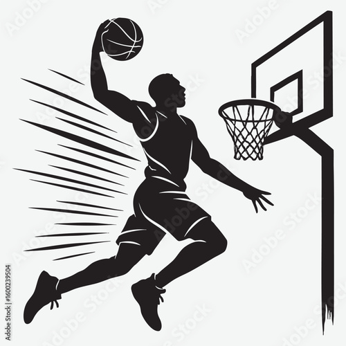 Basketball player dunking with motion lines slam dunk