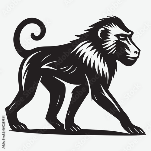 Black baboon walking profile primate animal