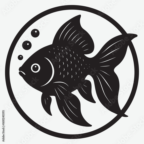 Black fish swimming with bubbles goldfish water