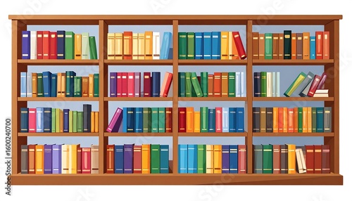Wooden library bookshelves filled with books