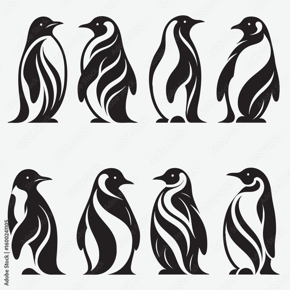 Naklejka premium Black white stylized penguins animal wildlife