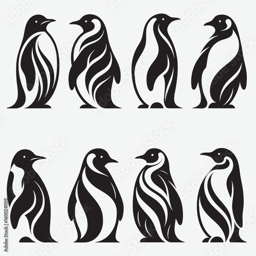 Black white stylized penguins animal wildlife