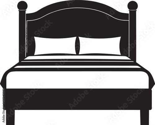 Modern Bed Silhouette in Black | Bedroom Furniture Icon Illustration Vector Format
