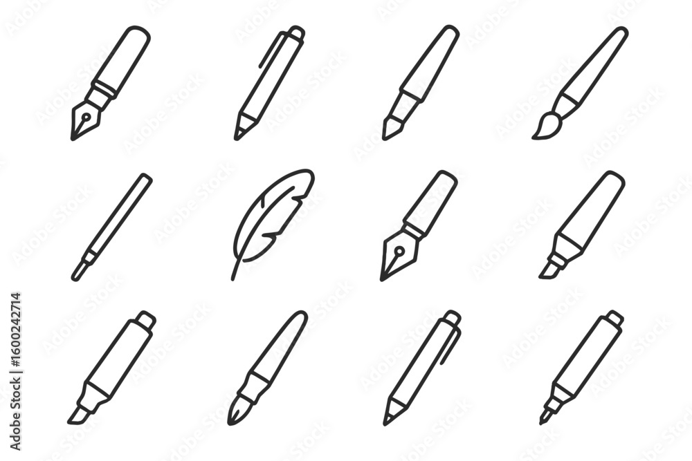 Variety of writing instruments pattern on dark background Variety of writing instruments pattern on dark background