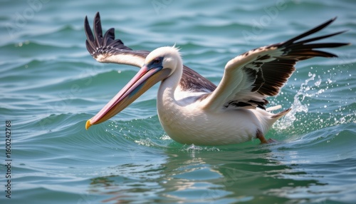 a pelican diving into the sea clean water no plastic to trap or harm it showing how seabirds are safer in plastic free oceans