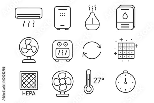 Air purifier and climate control icons for efficient home environment
