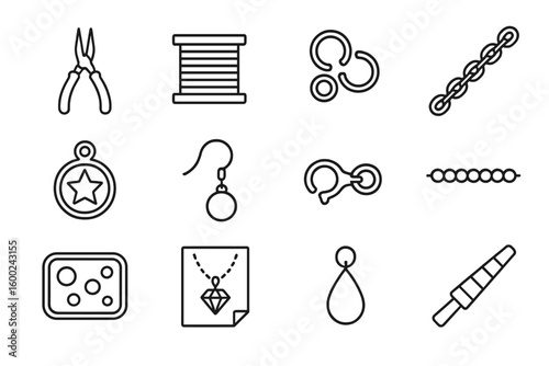 Minimalist jewelry icons set on dark background