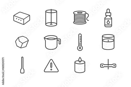 Set of various soap-making icons including tools and ingredients