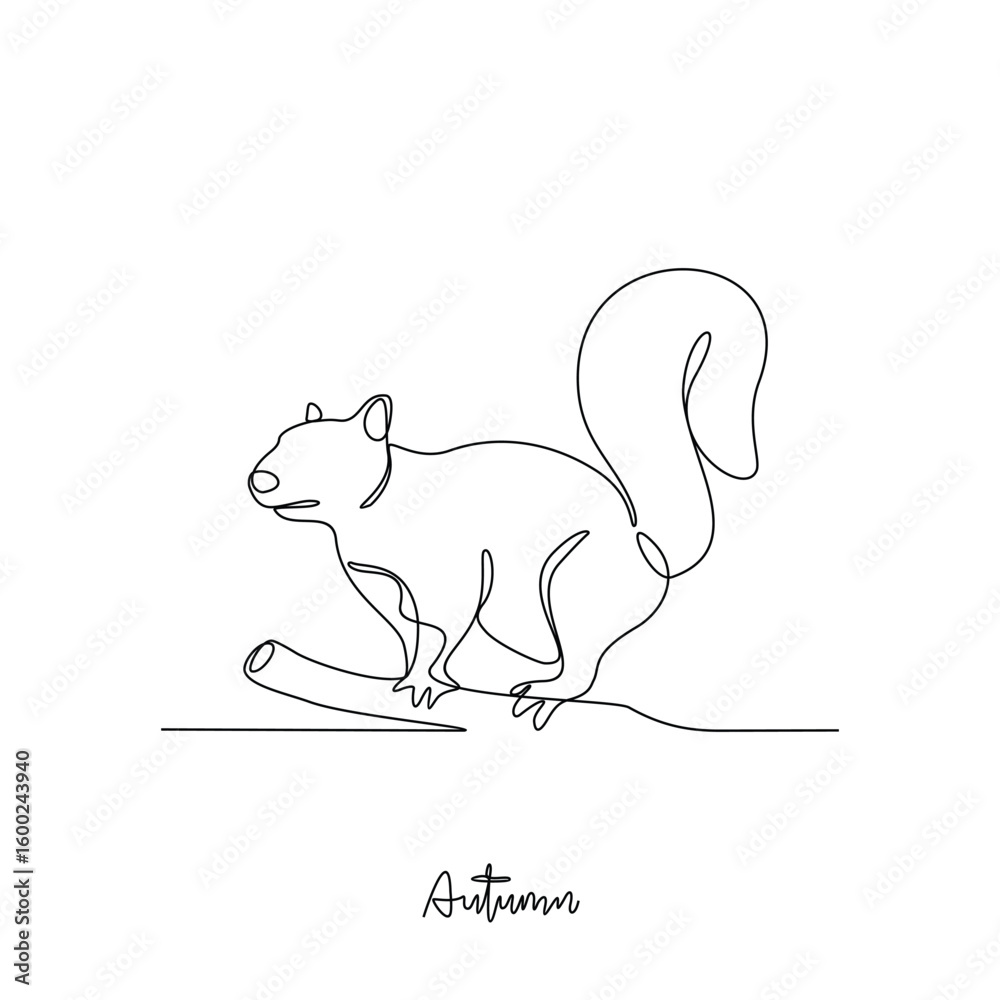 Fototapeta premium One continuous line drawing of animal related with autumn symbol condition vector illustration. Autumn themes design concept in simple linear continuous line. Vector design for social campaign.