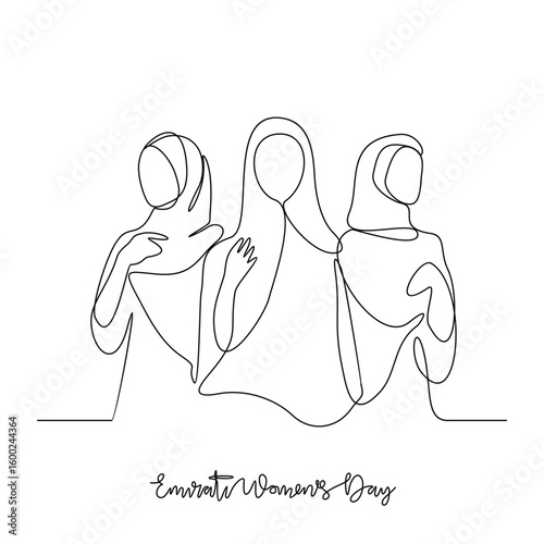 One continuous line drawing of Emirati Women’s Day celebration vector illustration. Emirati Women's Day in simple linear concept vector design. UAE National day  design vector for campaign in August. 