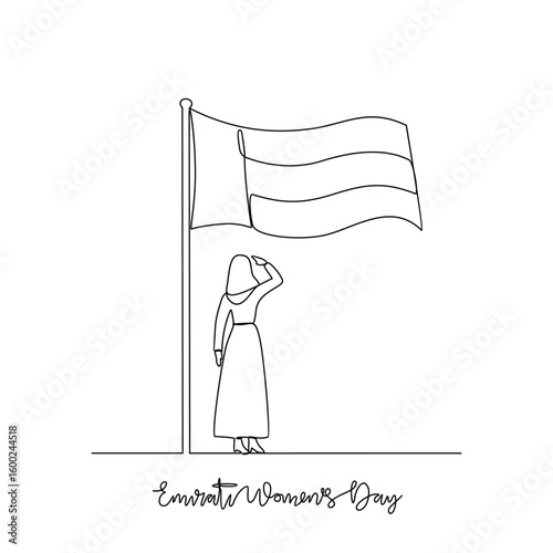 One continuous line drawing of Emirati Women’s Day celebration vector illustration. Emirati Women's Day in simple linear concept vector design. UAE National day  design vector for campaign in August. 