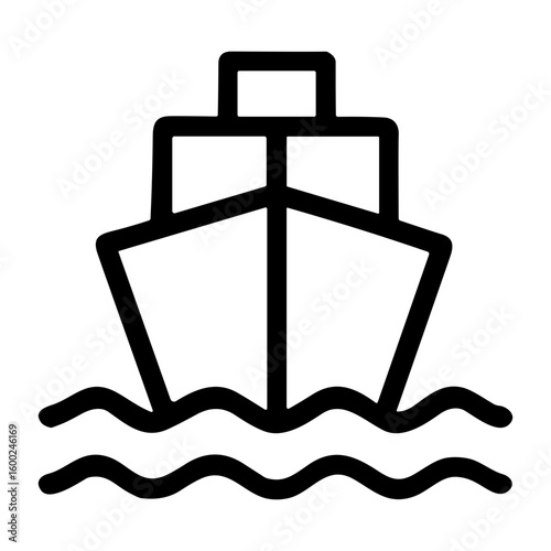 Simple Outline Nautical Ship on Water Symbol Transportation Icon