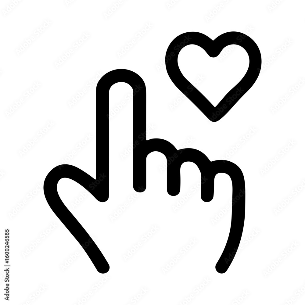 Obraz premium Outline Simple Hand Touching Heart Symbol Gesture Sign Icon
