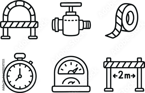 hand drawn cute out doodle style isolated constraints barrier arch constraints torque limiter valve constraints boundary tape roll constraints time cap dial constraints bandwidth gauge