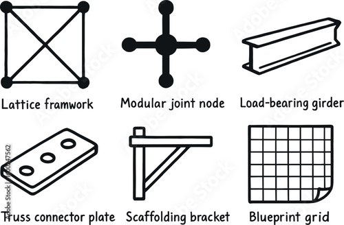 hand drawn cute out doodle style isolated stcture lattice framework module stcture modular joint node stcture load bearing girder beam stcture tss connector plate stcture scaffolding