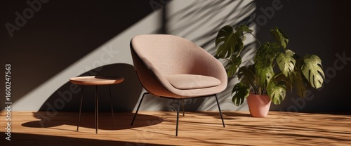 Light-filled room with a comfortable armchair and side table.