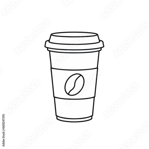 linear illustration of to-go coffee cup icon in the form of coffee beans on a sleeve. The design is minimalistic and suitable for various purposes