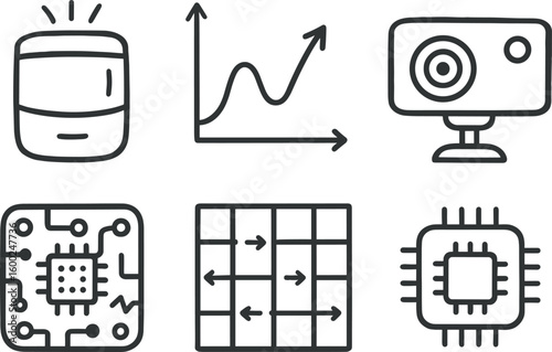 hand drawn cute out doodle style isolated motion sensor array motion vector plot motion tracking camera motion control board motion pattern detector motion algorithm module