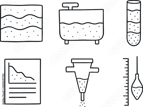 hand drawn cute out doodle style isolated sediment deposit layer sedimentation tank unit sediment core sample sediment analysis chart sediment filter trap sediment depth gauge