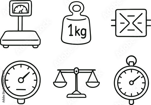 hand drawn cute out doodle style isolated scale platform calibration mass distribution sensor meter gauge balance beam indicator dial
