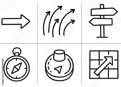 hand drawn cute out doodle style isolated direction arrow indicator direction vector field map direction signpost direction finder device direction control knob direction mapping